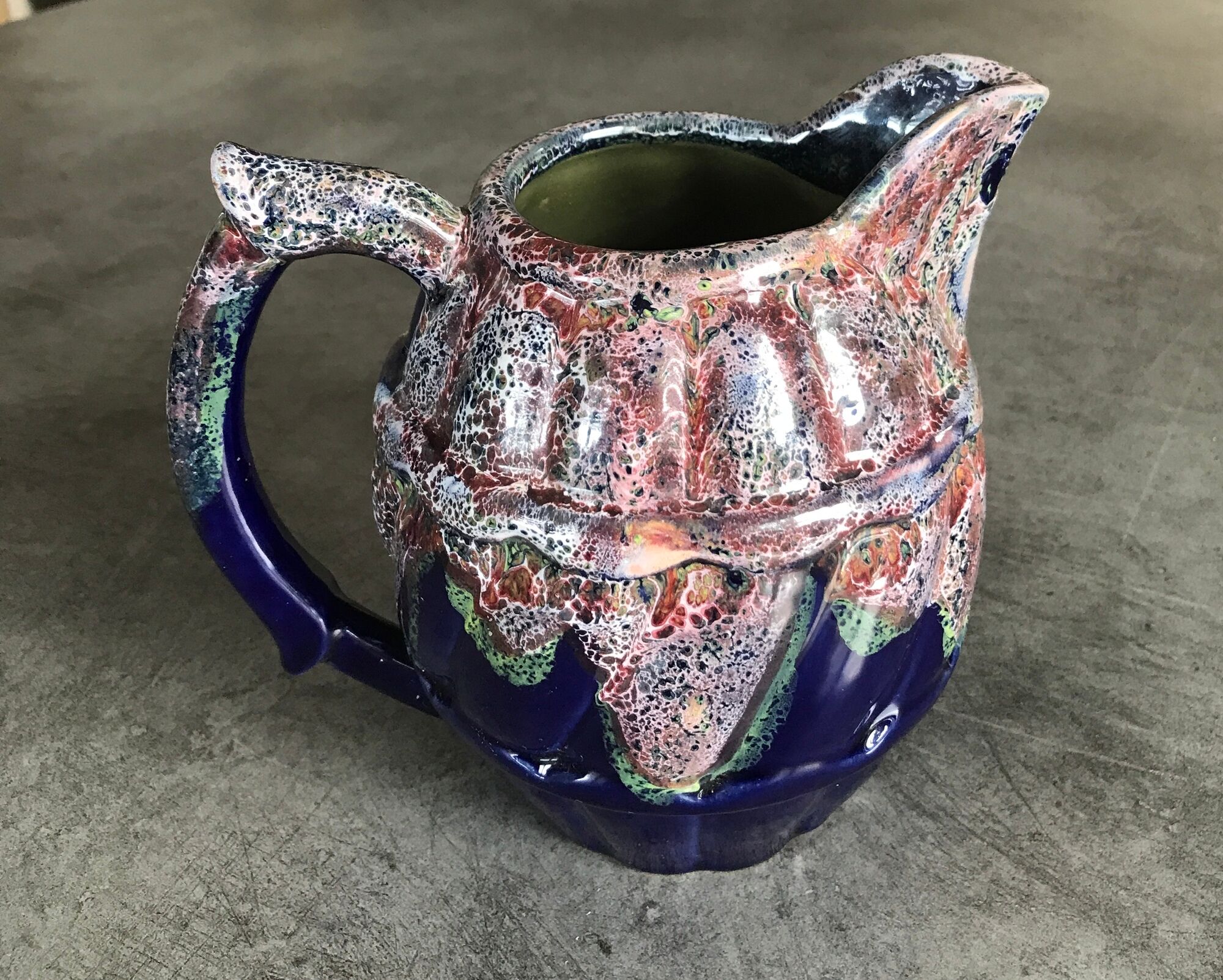 Old pitcher in porcelain stoneware flammé st amand de puisaye signed gaubier