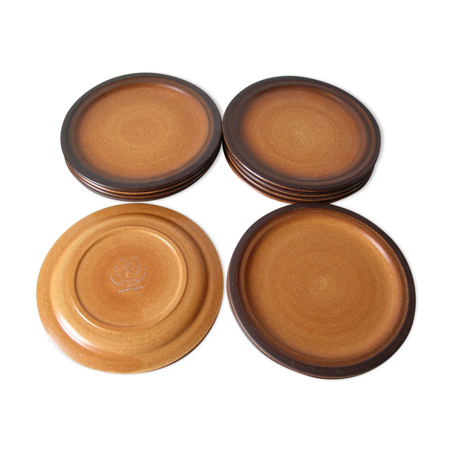 Set of 11 old flat plates in sandstone series Meylan faience St Amand