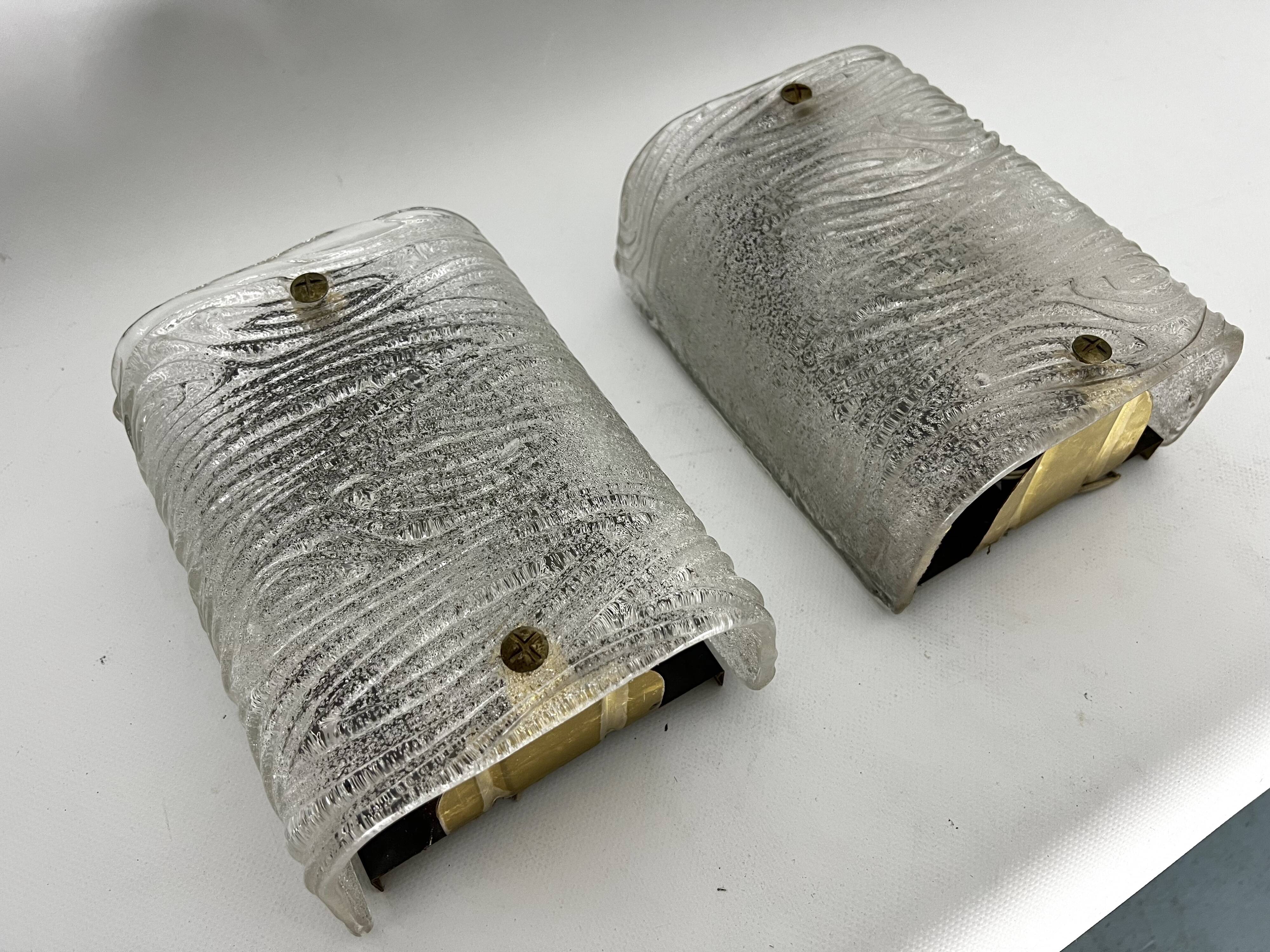 Toni Zuccheri, Mid-Century pair of corteccia Murano glass sconces for Venini. Italy 1960s