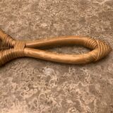 Hand mirror bamboo wicker vintage rattan