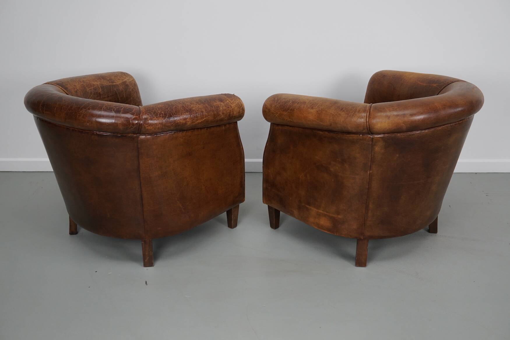 Vintage Dutch cognac coloured leather club chair, set of 2