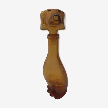 Amber glass bottle representing a dog, Empoli Italy 60s