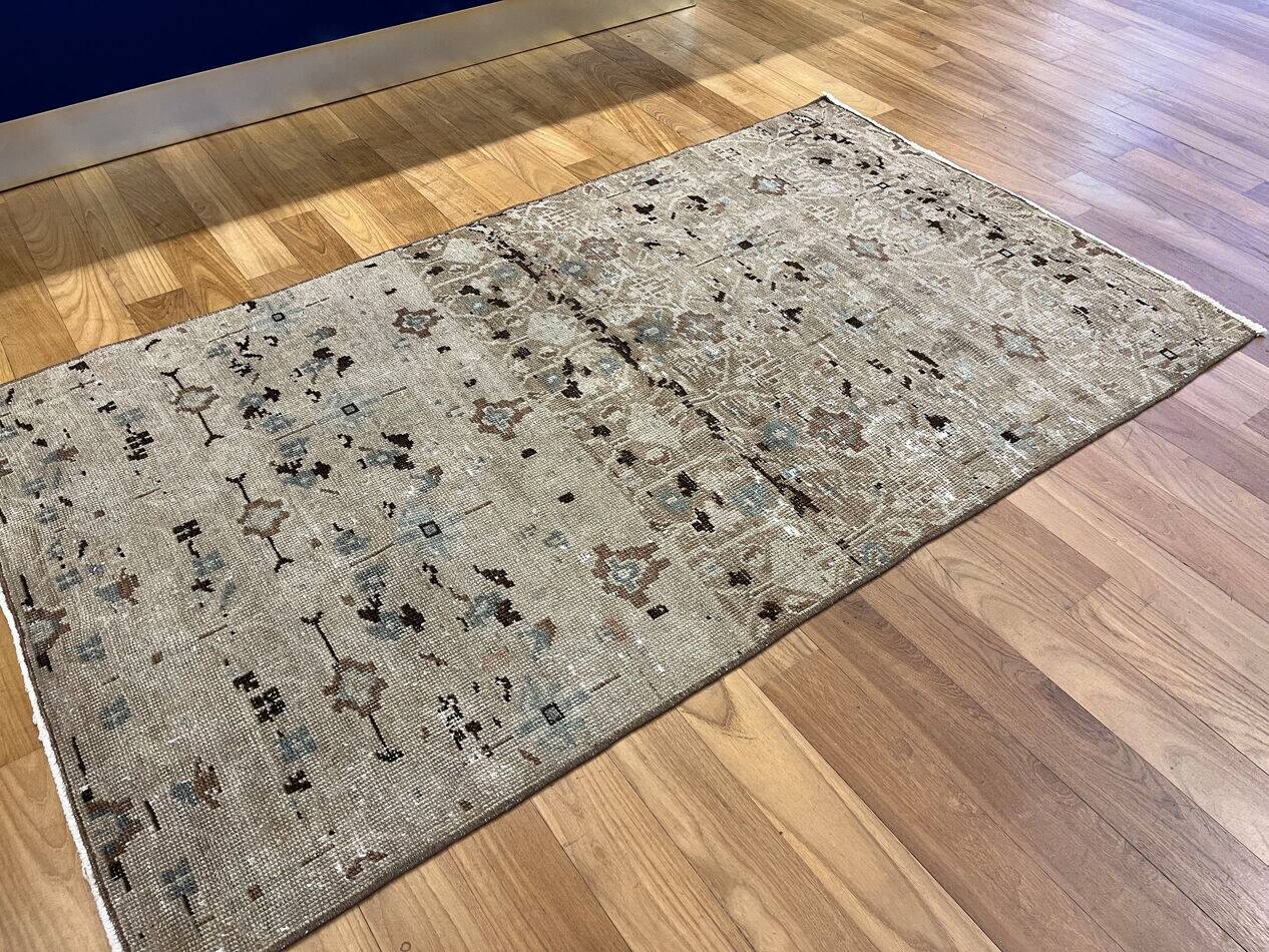 Antique Unique Aztec Design Muted Turkish Old Rug