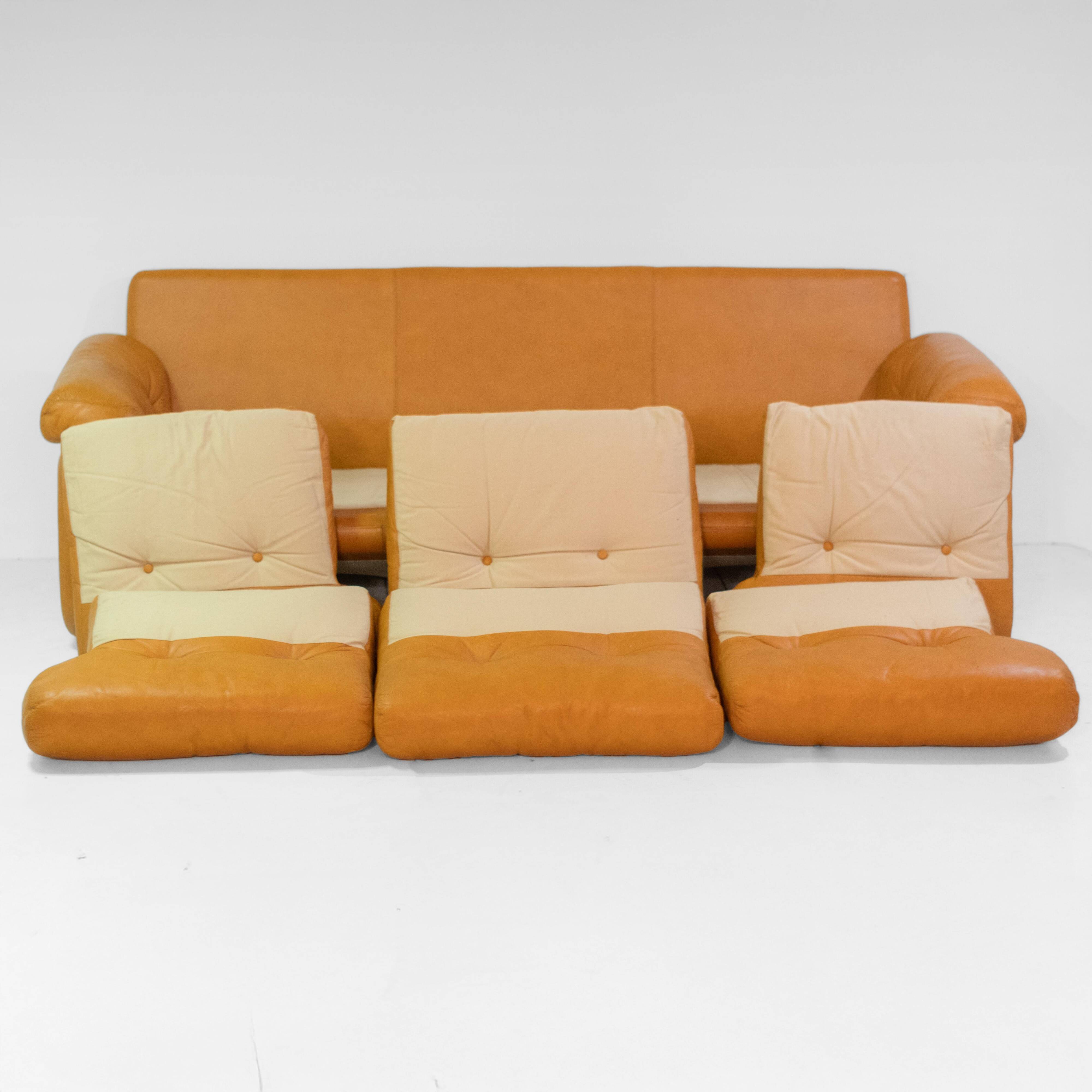 Vintage Coronado Brown Leather Living Room Set Tobia Scarpa Labeled C&B Ita