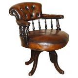 Victorian Captain Chesterfield Armchair in Restored Leather