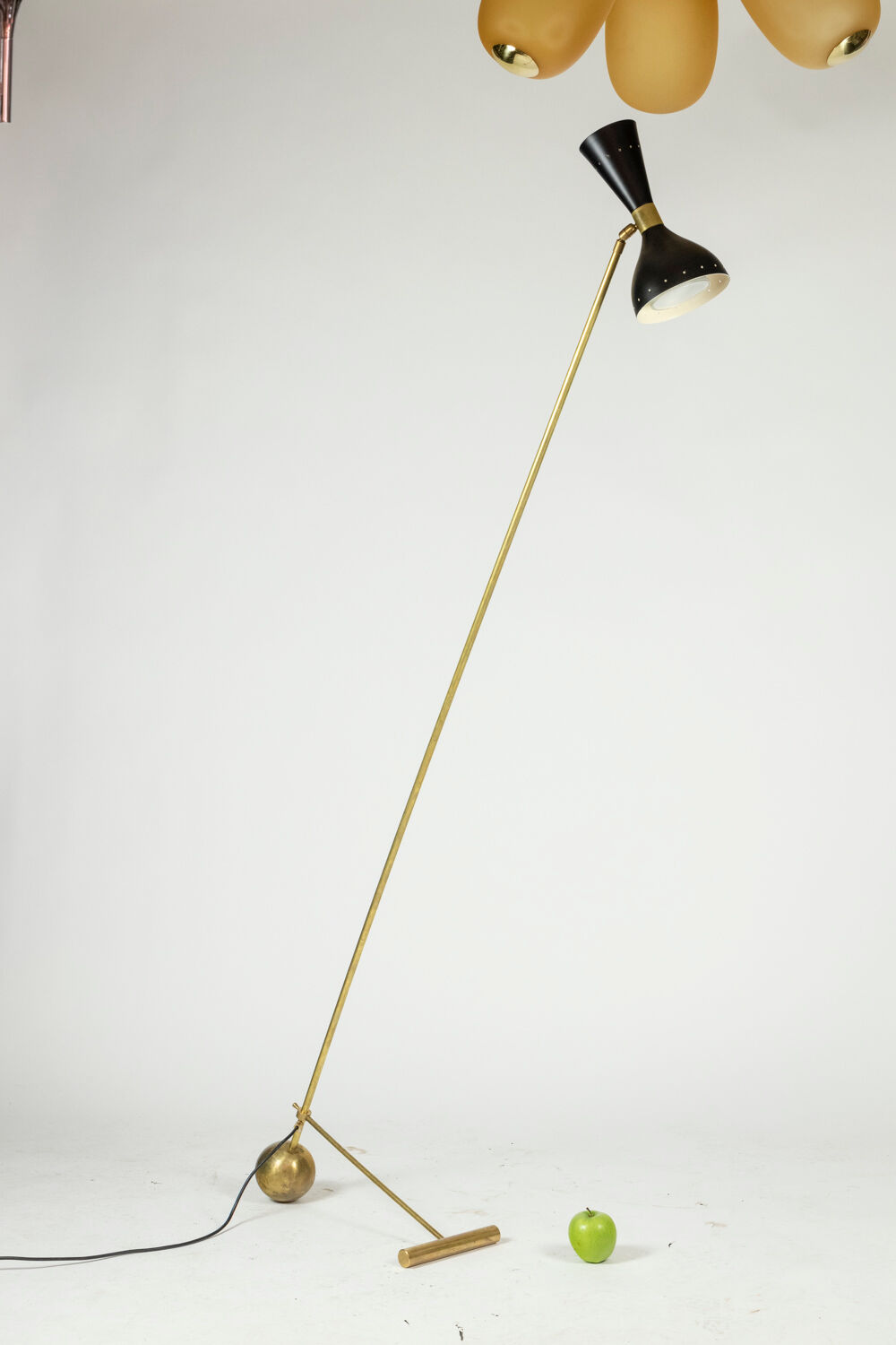 Floor lamp in perforated sheet metal and gilded brass, 1960s