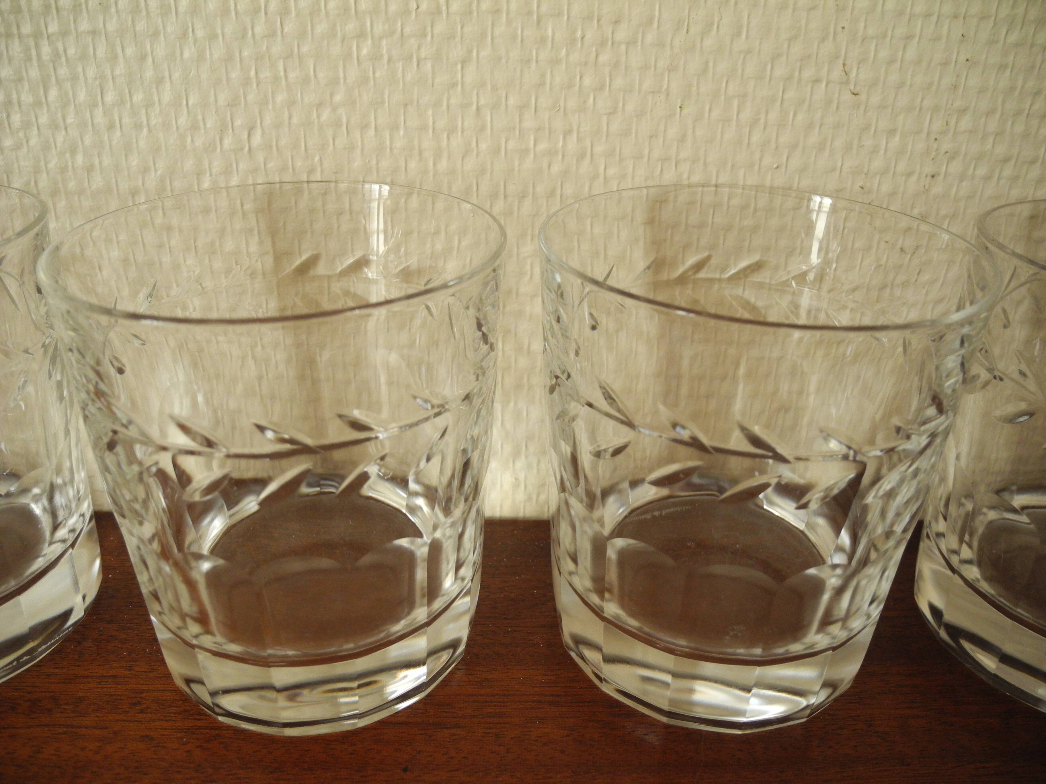 6 Lorraine crystal whiskey glasses vintage French crystal glasses service