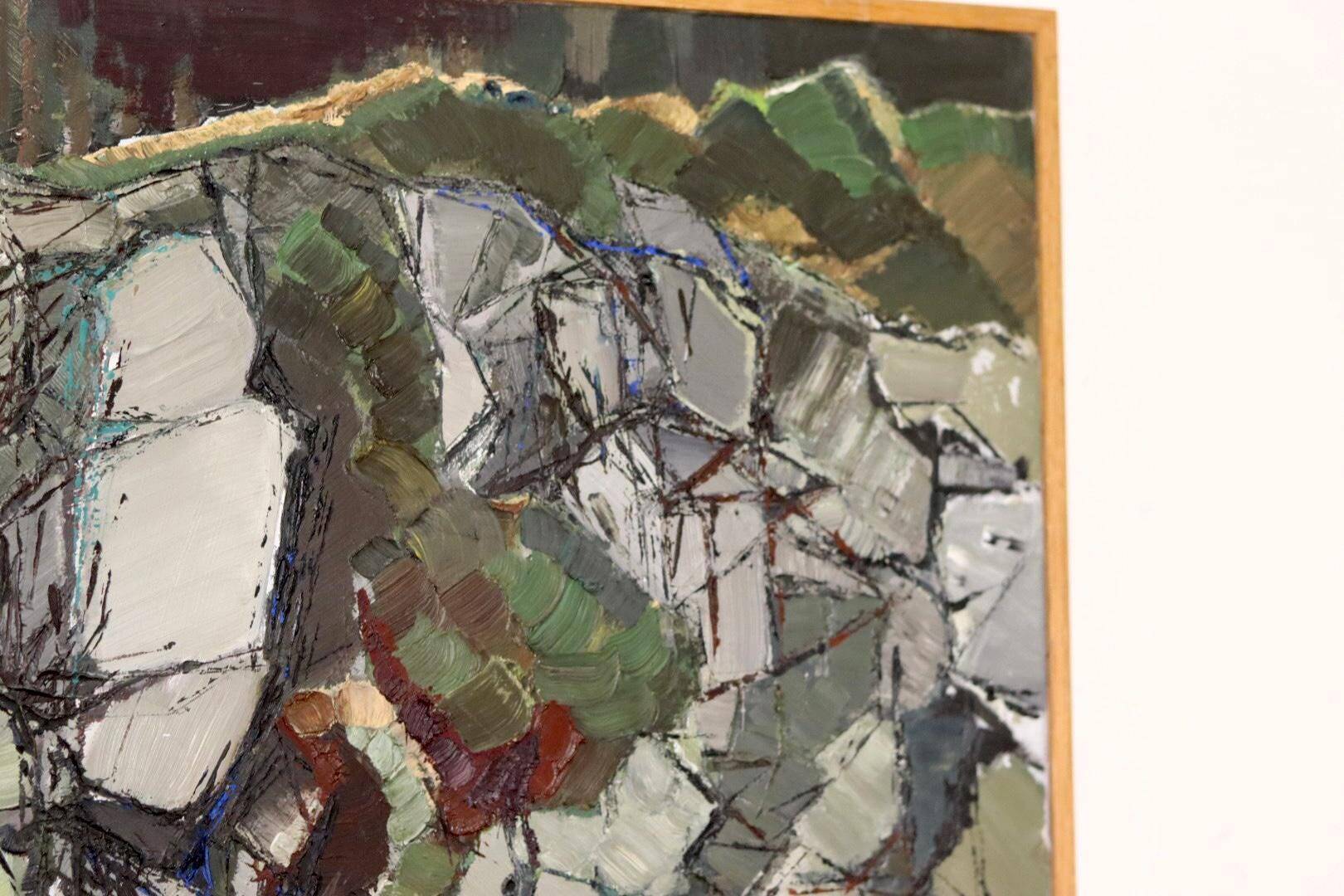 Swedish Oil On Canvas Painting "Composition in Green" - Vintage & Framed