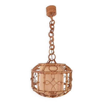 1960s Hand-Crafted Mid-Century Bamboo and Rattan Pendant Lamp, France