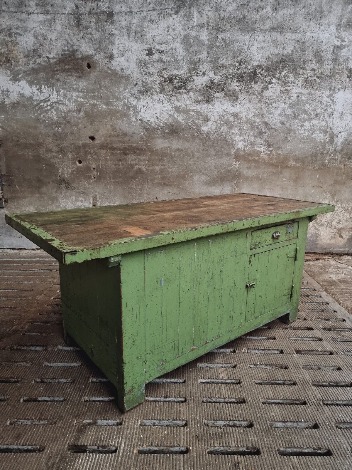 Antique workbench green kitchen island