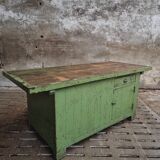 Antique workbench green kitchen island