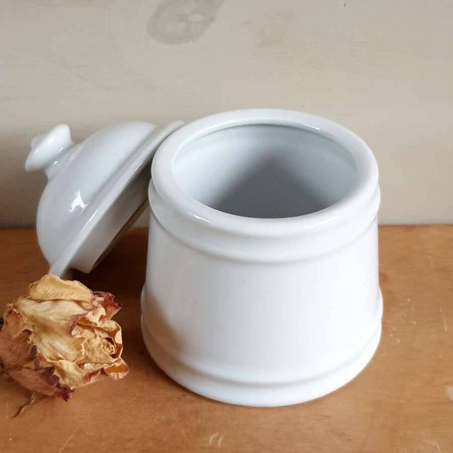 White enameled sugar bowl