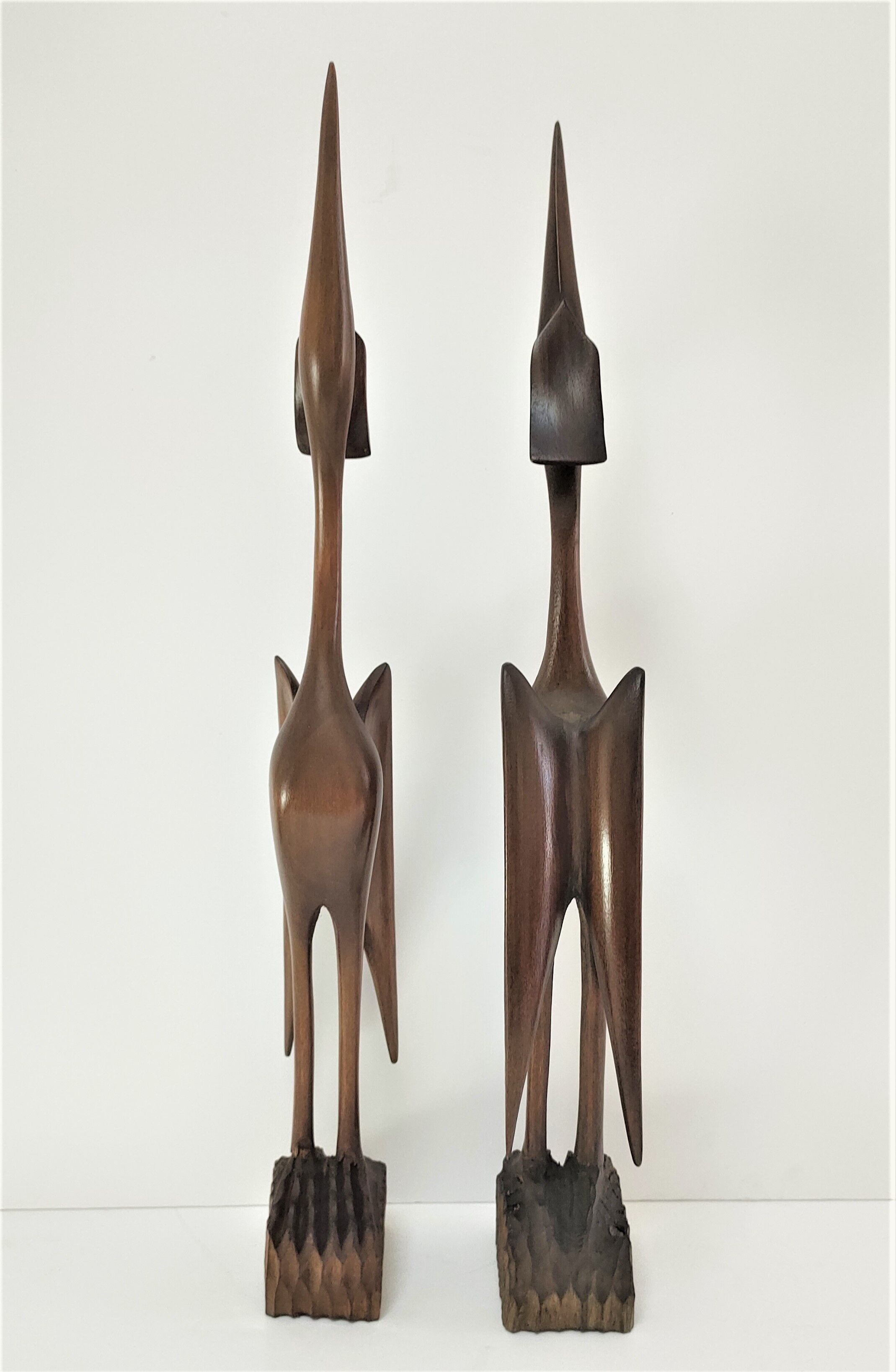Pair of birds sculptural solid wood design 60s-70s