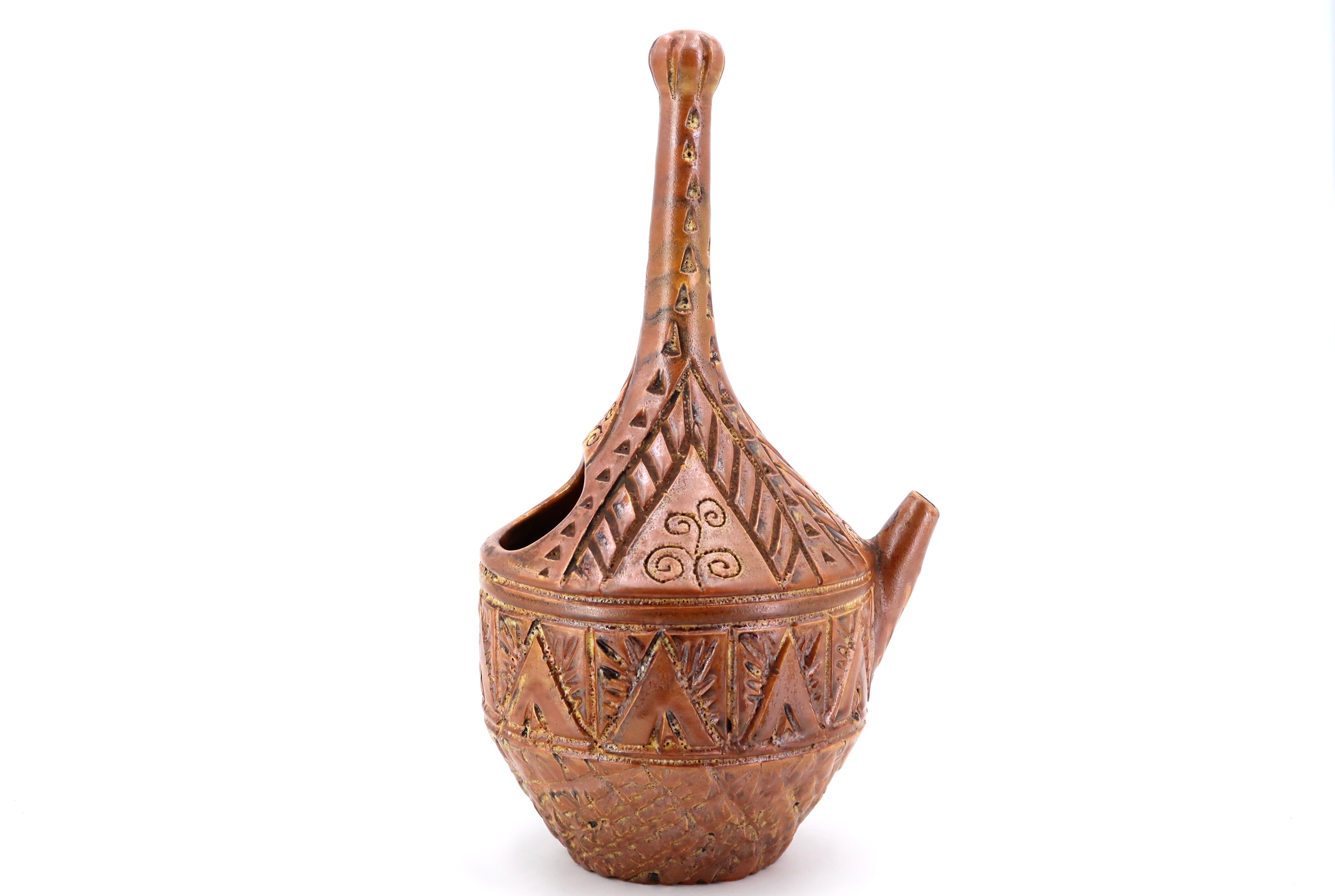 Stylized ceramic pitcher by Huguette Bessone, Vallauris