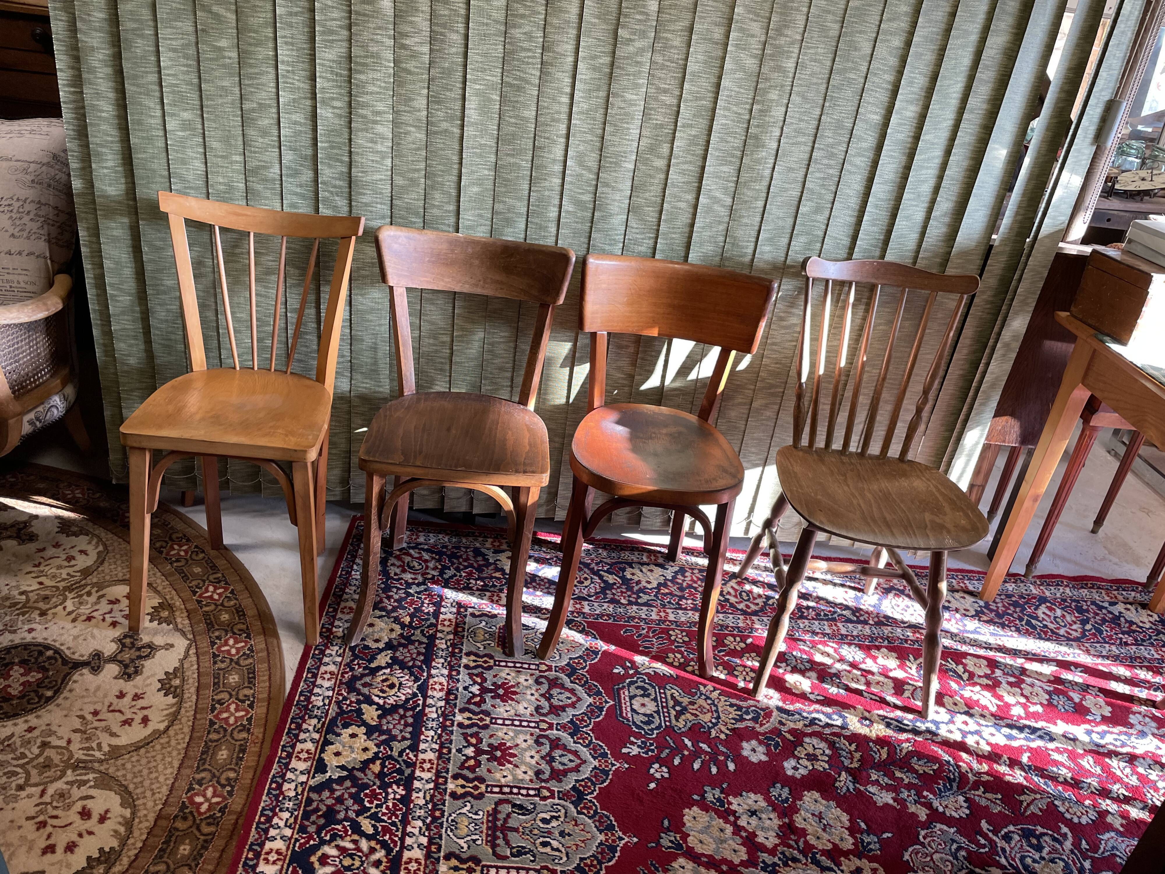 Set 4 vintage mismatched bistro chairs 50