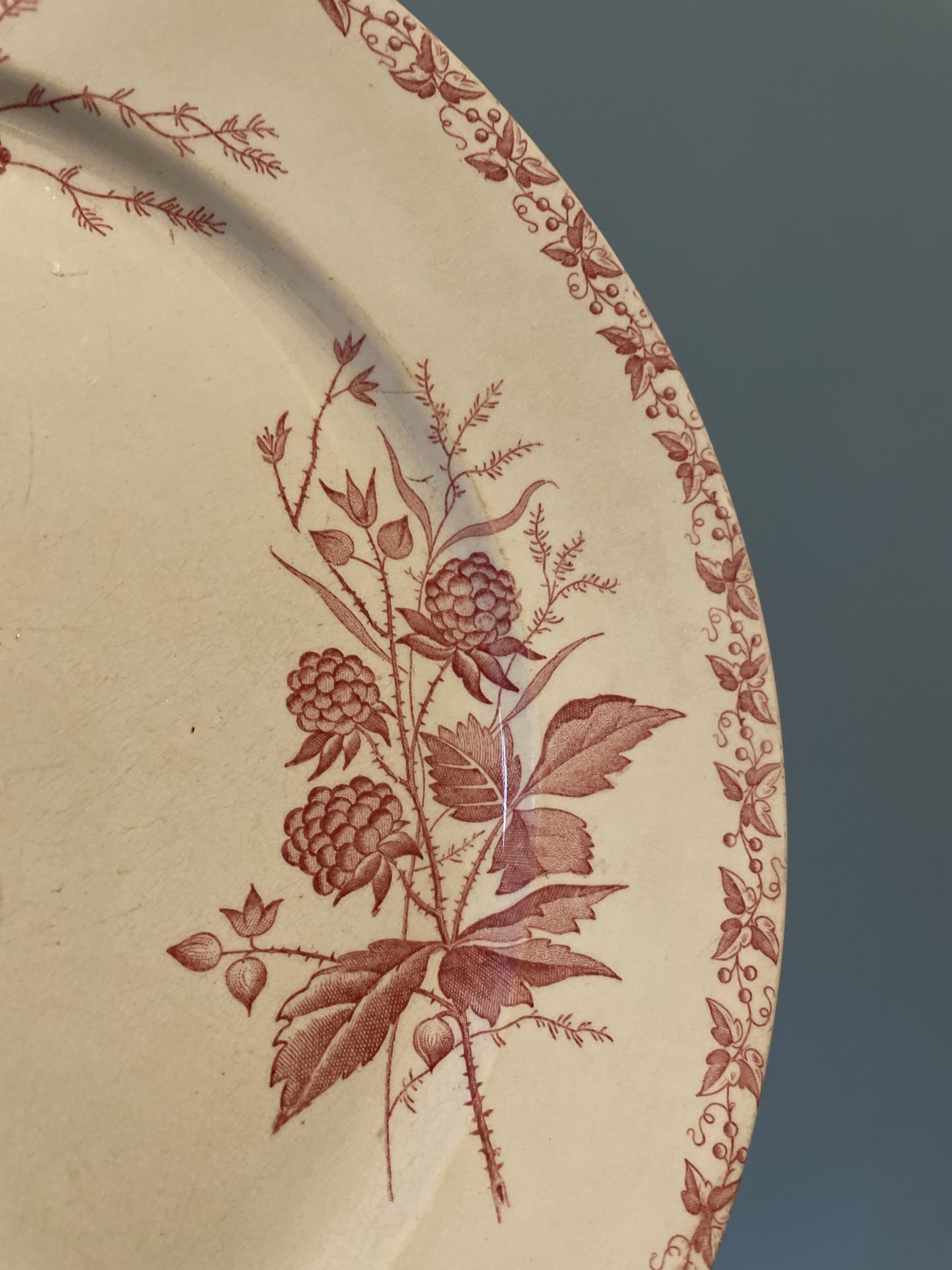 Set of 4 old flat plates Terre de Fer, earthenware of Badonviller