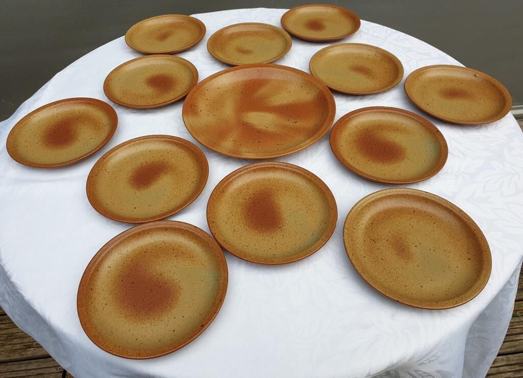 Set 12 plates and 1 dish sandstone of Burgundy Sarreguemines