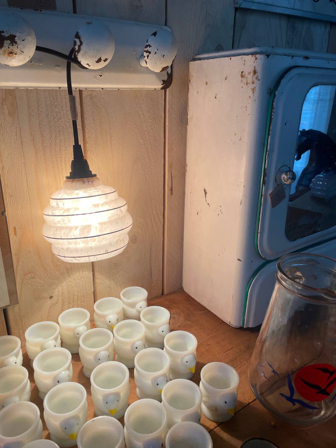 Pink glass portable lamp from Clichy