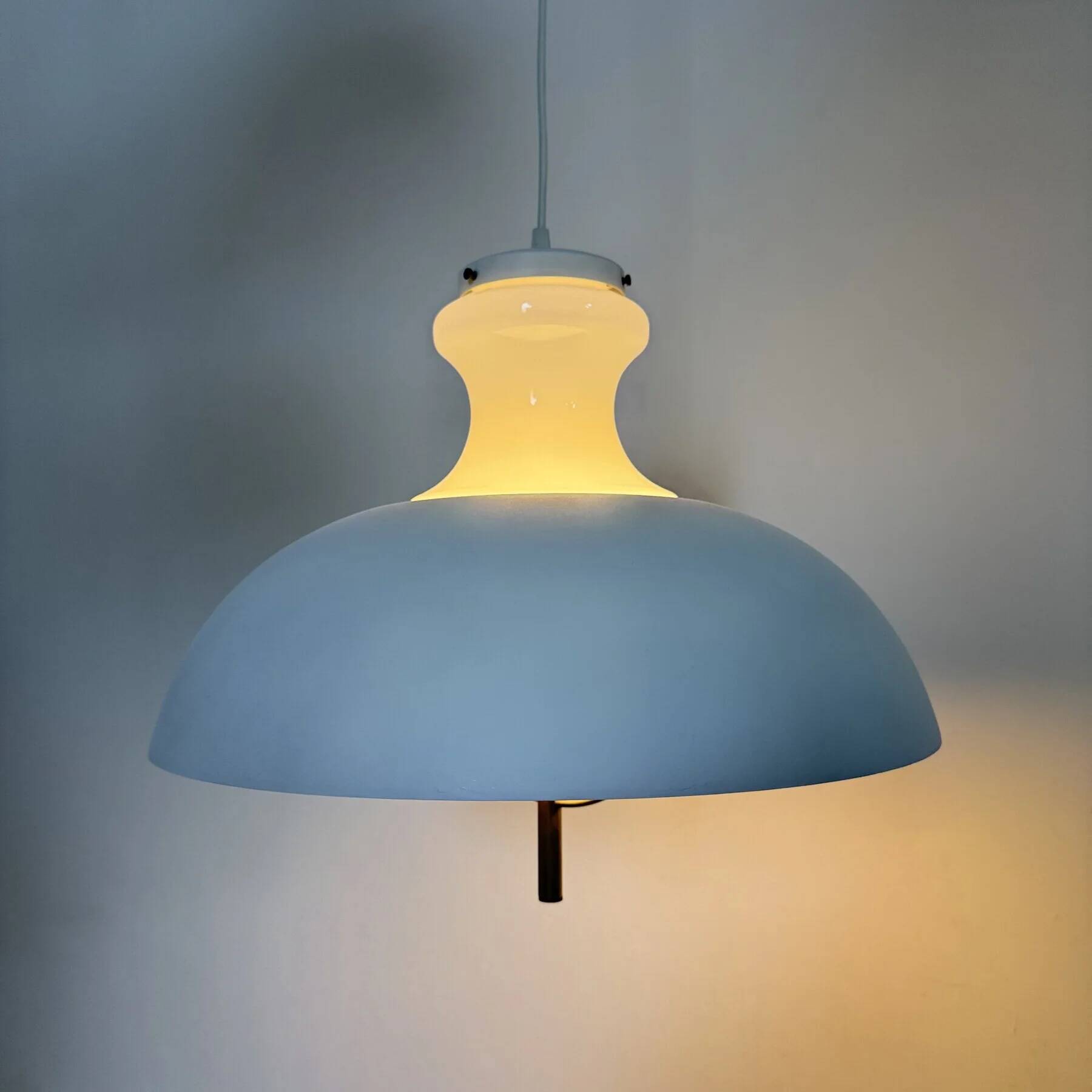 Vintage glass hanging lamp with metal shade minimalist design, 1970s