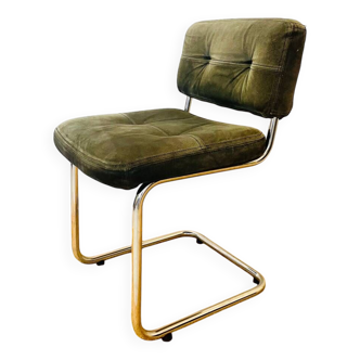 Vintage Roche Bobois chair in green suede Year 1970