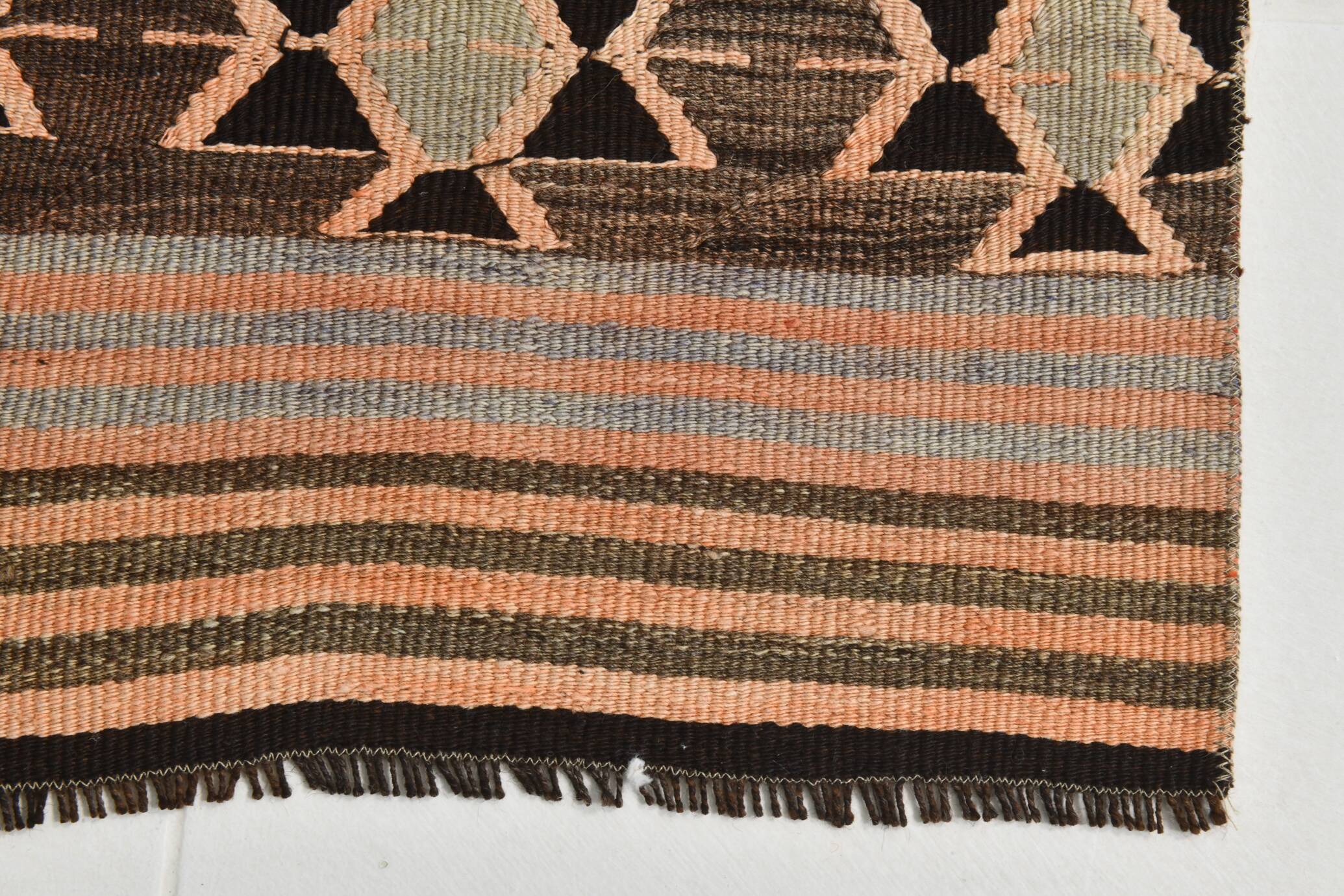 2x5 Salmon Brown Geometric Kilim Rug, 80x170Cm