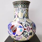 Postmodern Colorful Chinese Jingfa Cloisonné Vase with Brass Base
