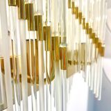 Pair of Murano glass wall lamps with gilded structure, Sciolari, Italy 1970