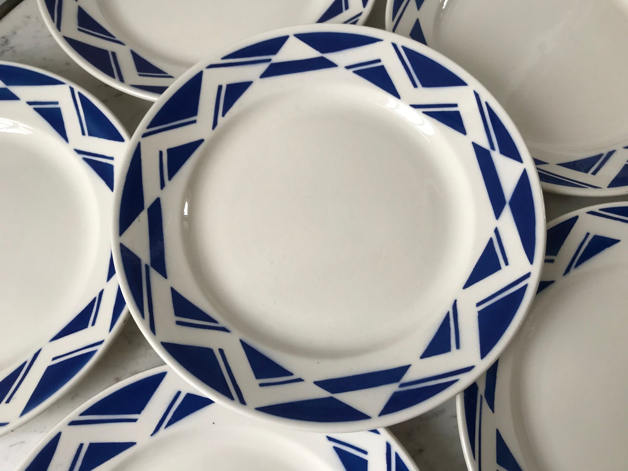 Set of 6 flat plates Badonviller model Courtilles royal blue art deco 30s