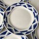 Set of 6 flat plates Badonviller model Courtilles royal blue art deco 30s