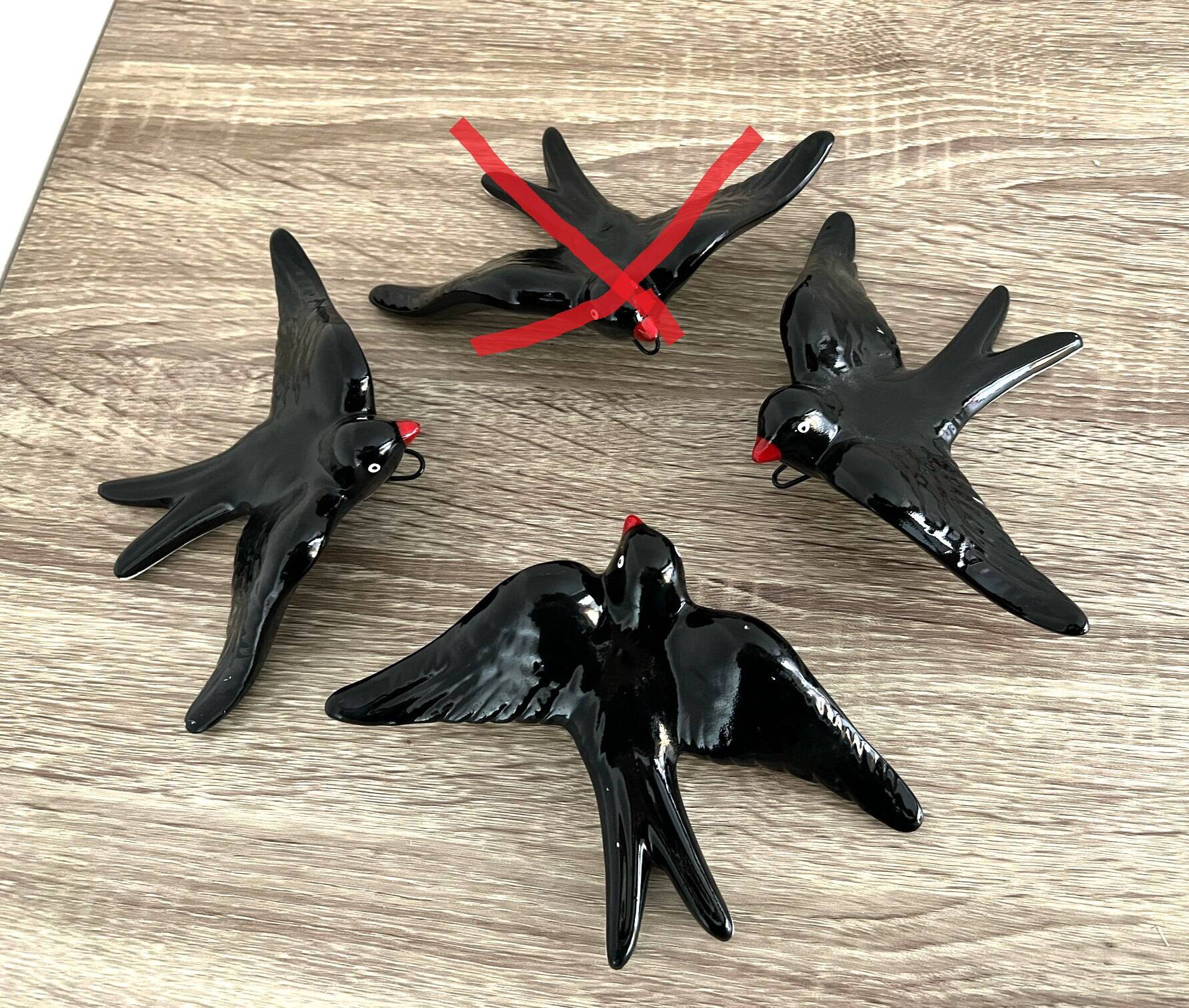 3 très grandes hirondelles, 19 cm x 23 cm, à accrocher