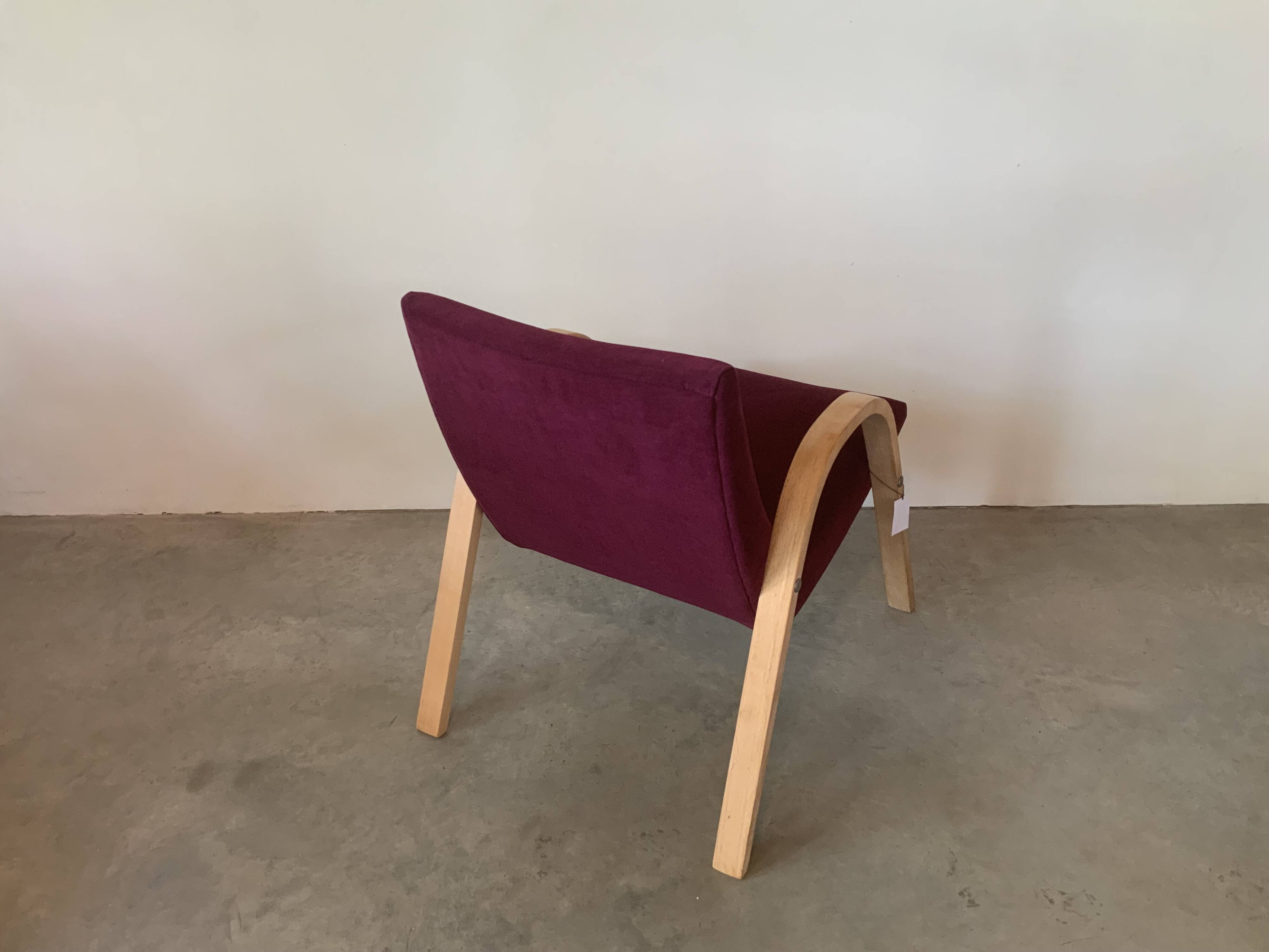 Vintage armchair from 1959 Baumann 280 Restored Amara Aubergine color