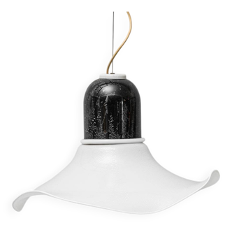 Vintage glass and metal pendant lamp – 1970s modernism