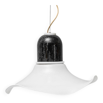 Vintage glass and metal pendant lamp – 1970s modernism