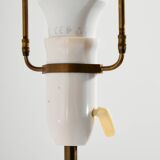 Oak and brass floor lamp