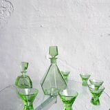Green glass Art Deco liquor  set, Czechoslovakia 1920s-1930s