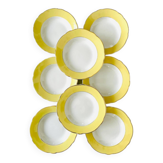 Lot de 8 assiettes creuses vintage Lunéville KG Jonquille