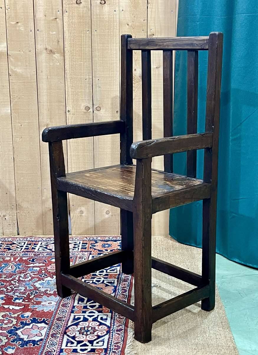 19th century Breton fireplace bench in oak, fir and chestnut