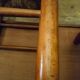 Pair of beech stools with straw seats