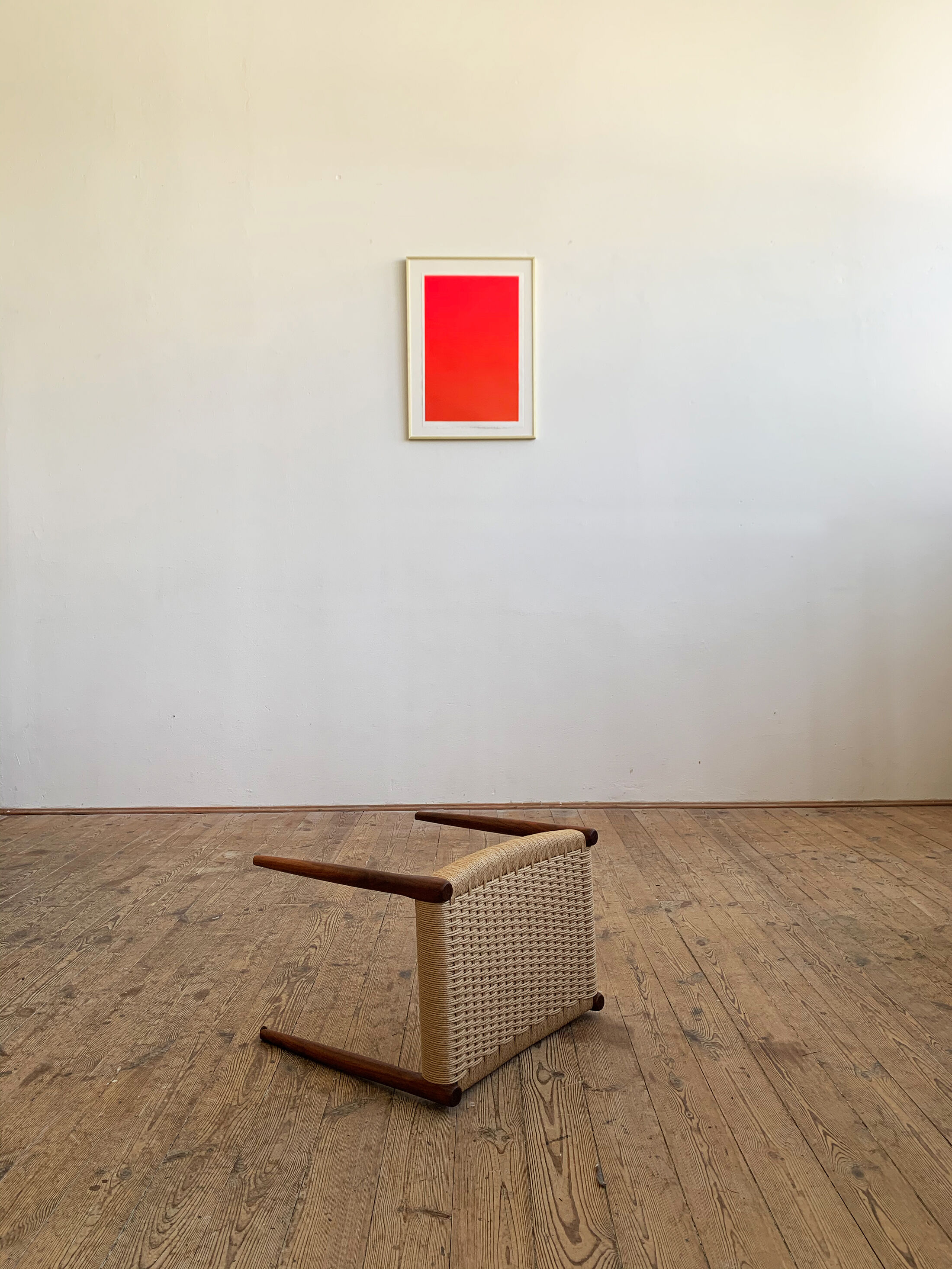 Danish midcentury walnut stool, model 80A by Niels O. Møller with papercord seat