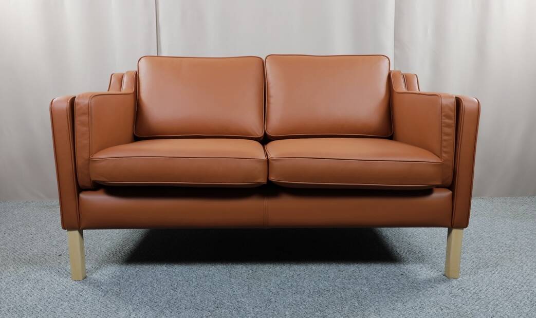 Borge Mogensen 2 seater cognac leather sofa model 2212 - newly reupholstered