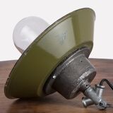 Industrial enamel lamp with glass and cast iron, Poland, 1960s
