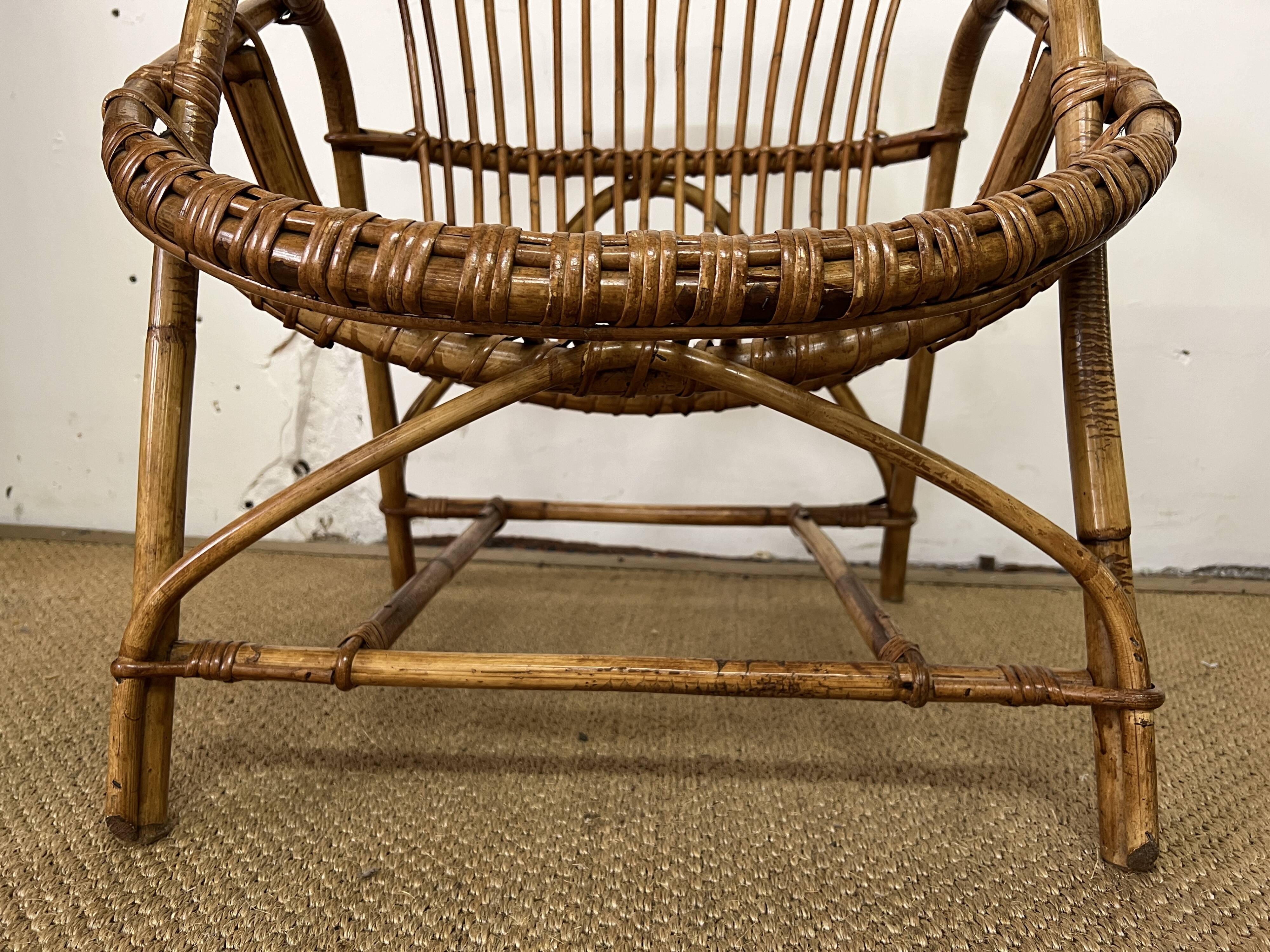 Rattan basket armchair from the 60s and 70s