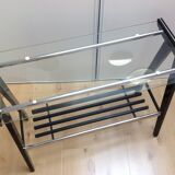 Console in black lacquered wood and chromed metal / vintage 60s-70s