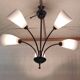 5-light chandelier in metal and opaline - mid-20th century