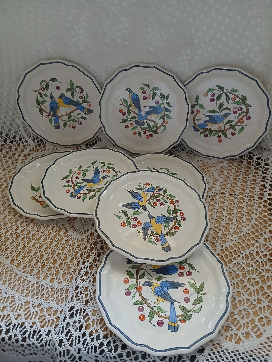 8 antique Salins dessert plates