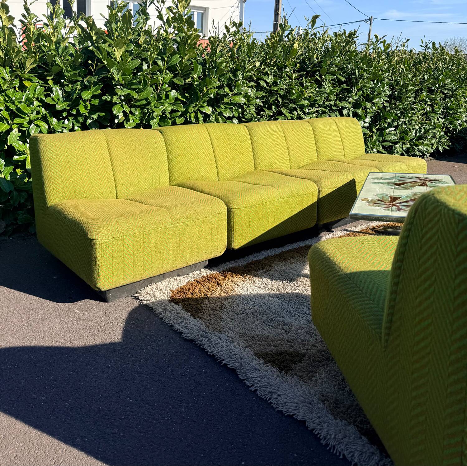 Set of 6 modular vintage Space Age armchairs - Green & Orange