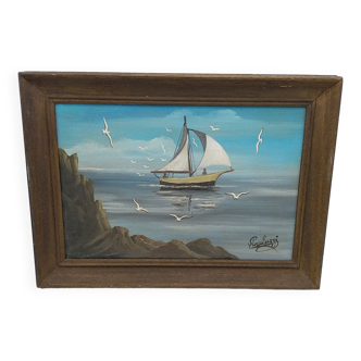 Old rigging painting and flight of seagulls Yvon Pauluzzi