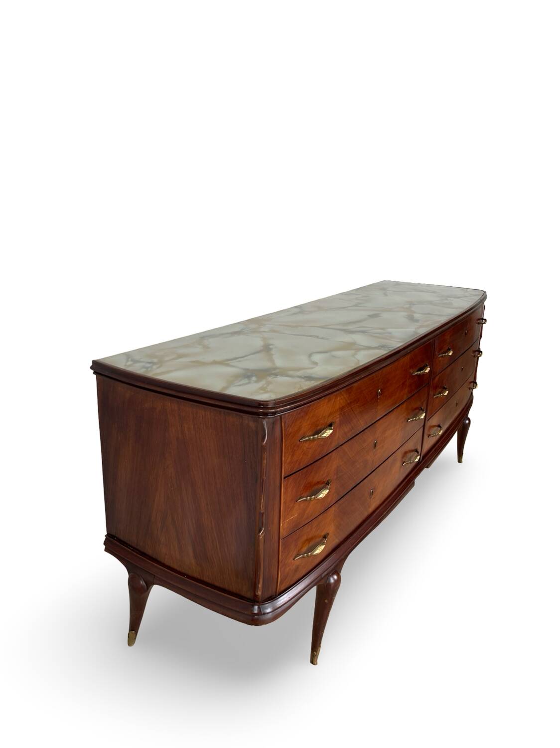 Commode en placage de palissandre avec plateau en onyx vert