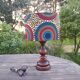 rustic chic solid wood lamp, ethnic wax lampshade with circles