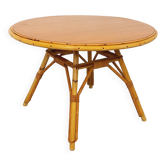 Table basse ronde en rotin et bois vintage des années 60